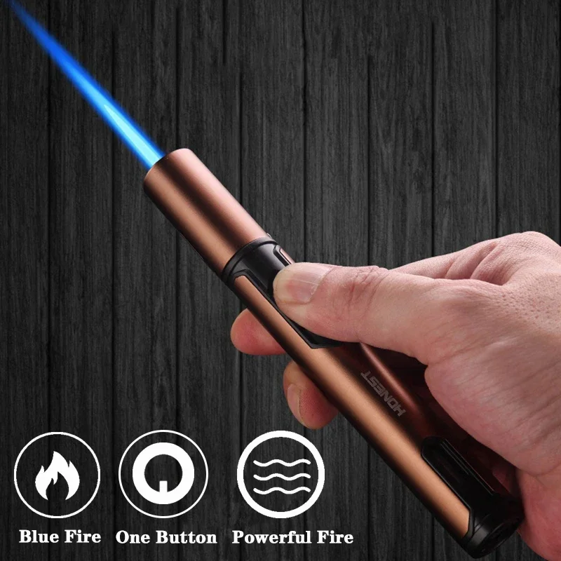 HONEST Metal Windproof Lighter Refillable Pen Torch Lighter Jet Flame Butane Lighter Kitchen BBQ Candle Camping Men\'s Gadget