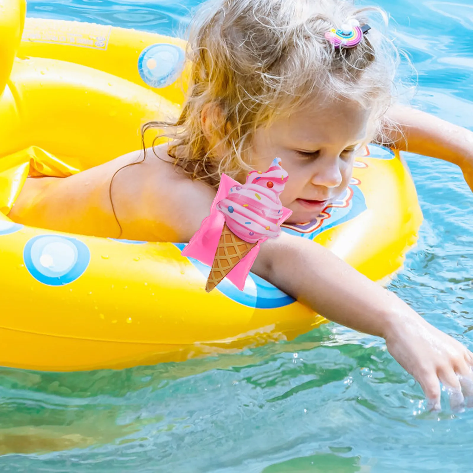 

2Pcs Kids Swim Float Armbands Ice Cream Style Inflatable Arm Floaties for Pool Play Safe Swimming Aid