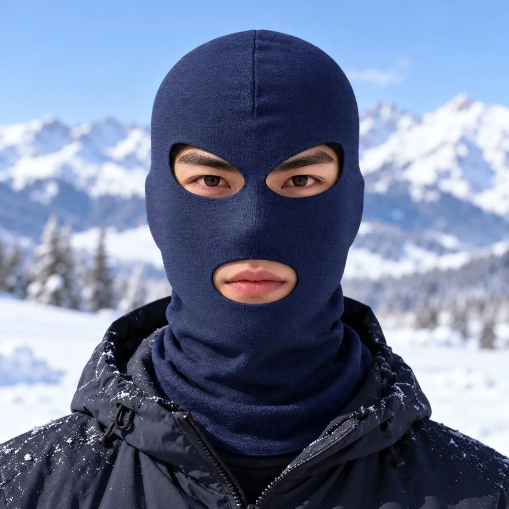 Breathable Solid Color Cycling Balaclava Hats Thickened Windproof 3-hole Pullover Cap Warm Versatile Mask Neck Hat Winter