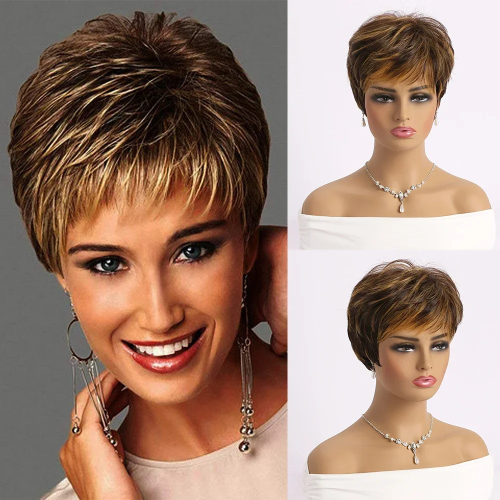 

Natural Synthetic Mixed Brown Wigs for Women Short curly Wig Daily Party Heat Resistant Hair