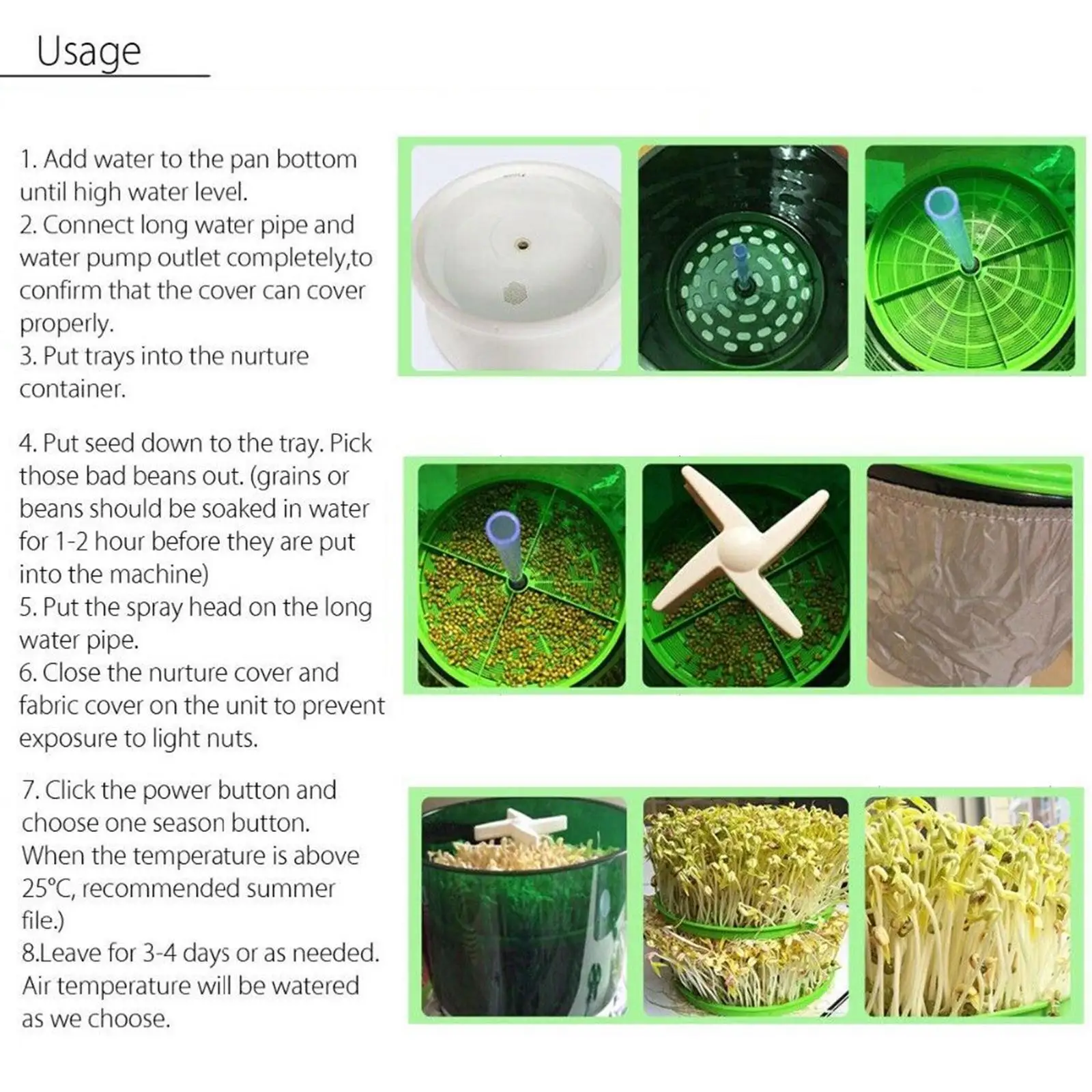 Automatic 2 Layer Bean Sprouts Machine Household Sprout Maker 110V with Water Cycle System for Kitchen Countertop