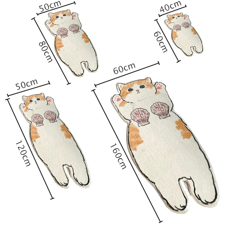 Cartoon Bedside Rug Cat Floor Mat Fluffy Cat Mat Irregular Carpet for Living Room Shaggy Area Rug Thicken Doormat Cute Decor