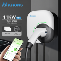 Khons EV Charger Station 16A 11KW Electric Vehicle Car Charger Wallbox 11KW 3Phase Type2 EV Cable IEC62196-2 APP Control