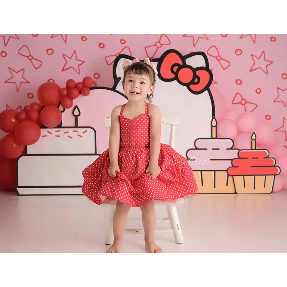 كيتي Kawaii كعكة عيد ميلاد سحق التصوير خلفية 1st عيد ميلاد فتاة مخصص خلفية خلفية الاطفال صورة استوديو الصور الدعائم