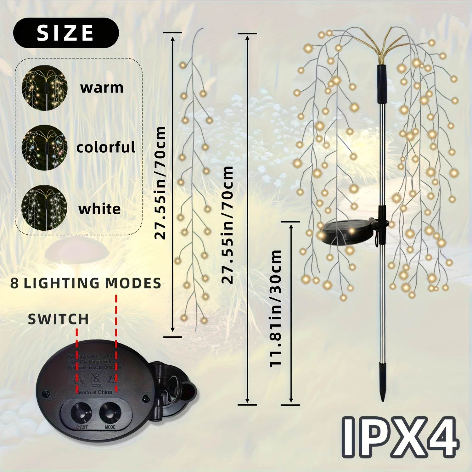 ضوء أرضي يعمل بالطاقة الشمسية، 120/200 LED، ضوء ملون، مناسب للحدائق والساحات والممرات والمروج.