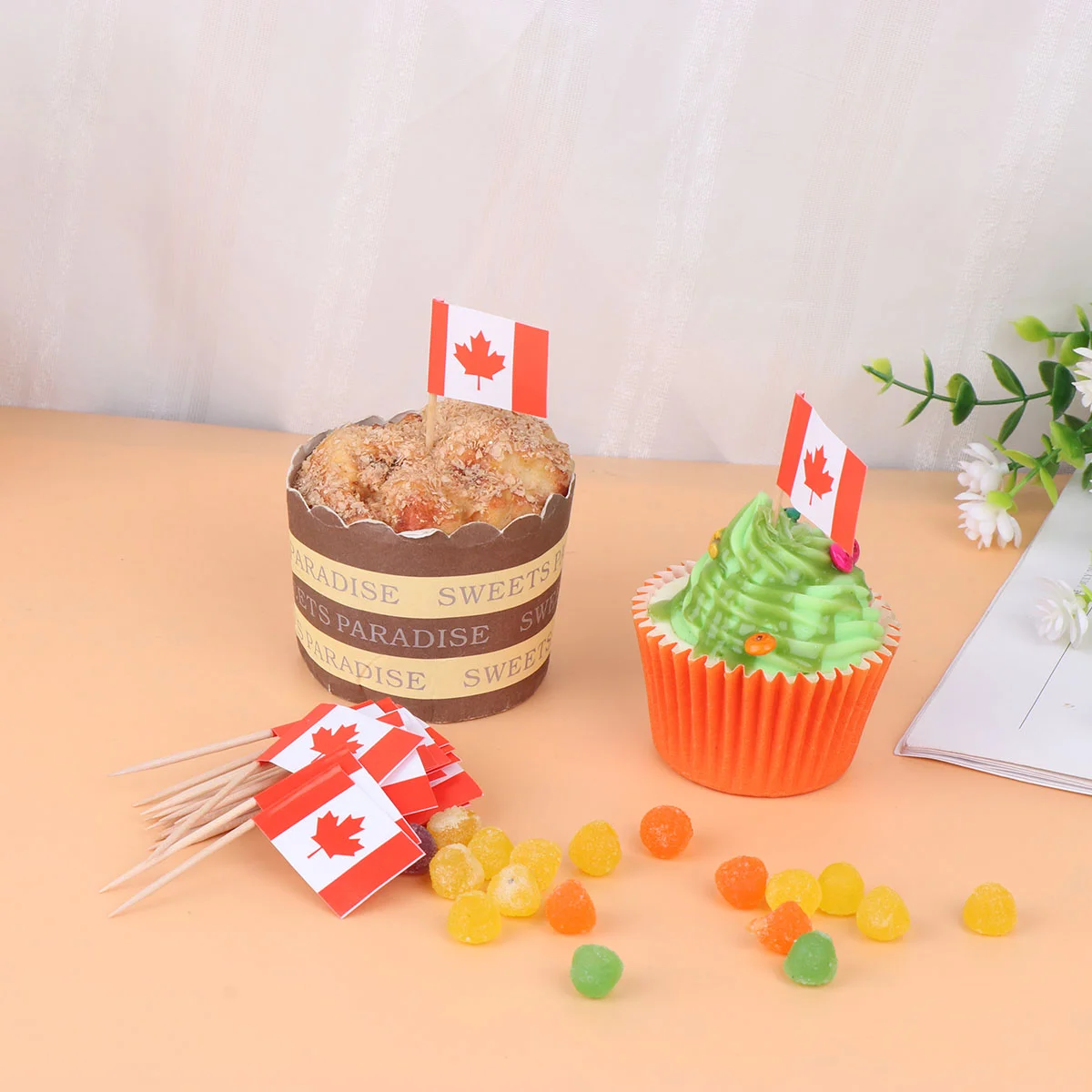 100 Pcs Creative Flag Cake Toppers Decorative Cake Toppers Cupcake Picks Cupcake Picks Cake Picks Decorative Steak Bamboo Wooden