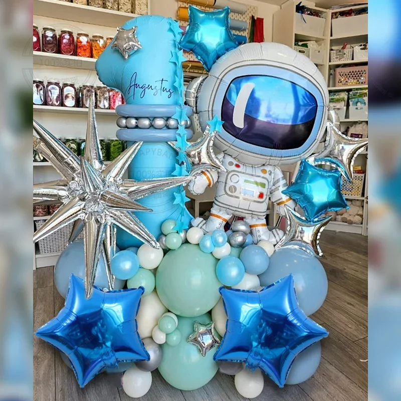 60 stücke Weltraum Astronaut Ballon Set 40 zoll blaue anzahl folie ball Junge kind geburtstag Party Baby dusche Geschlecht offenbarung dekor