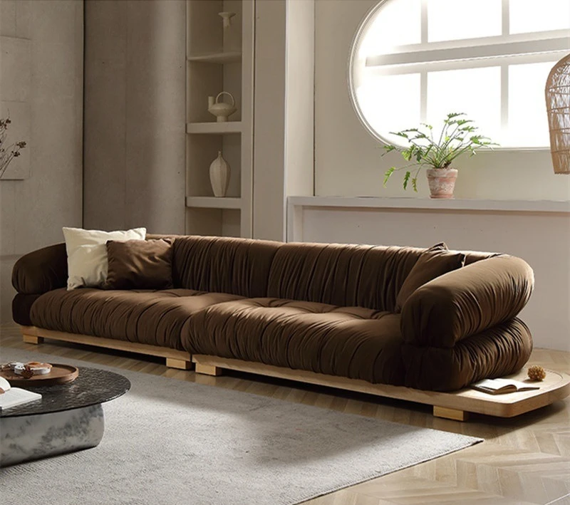 Medieval wabi-sabi style, fabric sofa, Japanese retro, ash wood straight row sofa