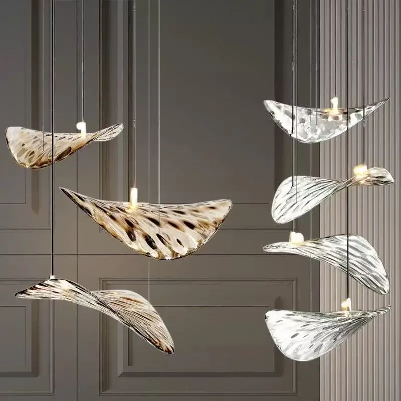 Modern Smoke Gray Glass Lustre Chandelier, Dimmable Hardware Pendant Lamp for Living Room & Villa, Minimalist Decor for Ceilings