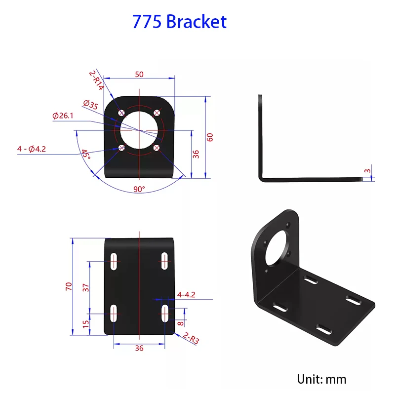 Geared Motor Bracket Compatible with 775 5840 32GP JGY370 JGB37-520 25GA-370 Models - Universal Mounting Bracket for Geared Moto