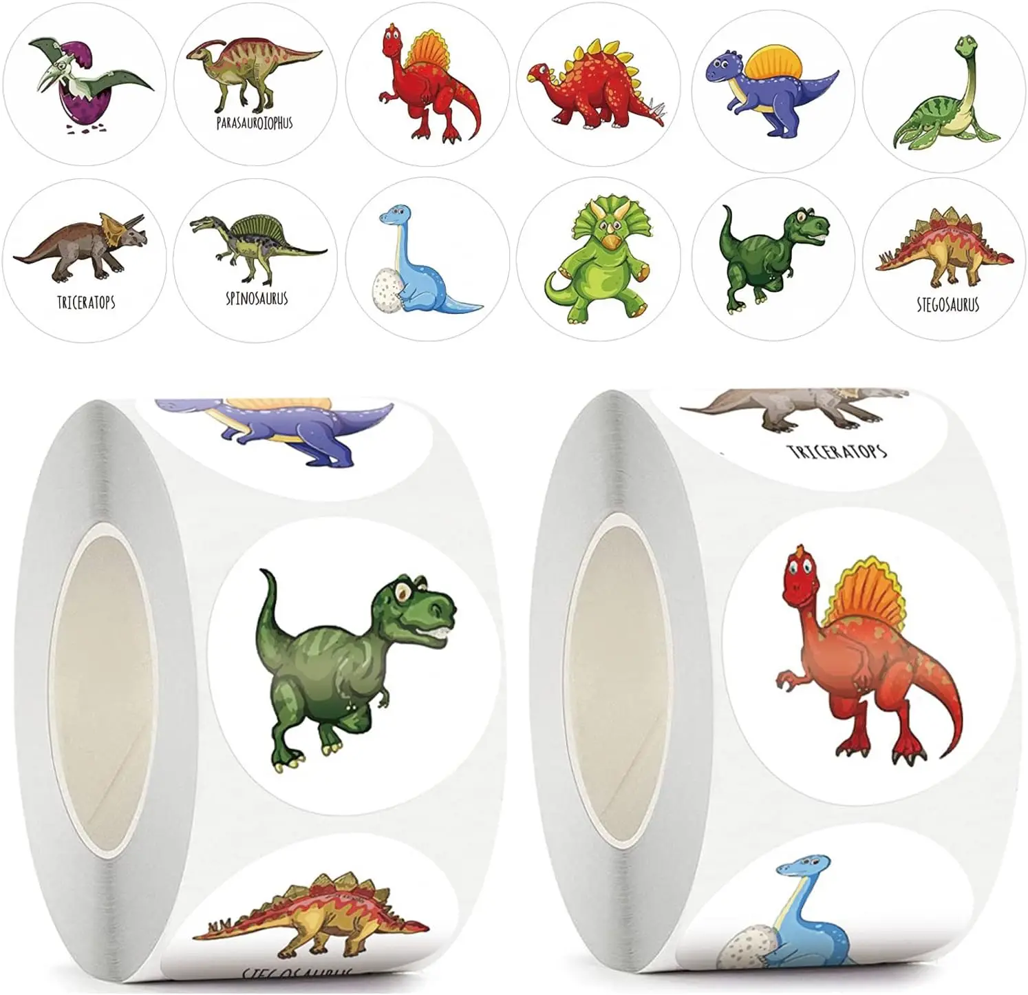 100-500pcs 1\'\' Round Dinosaur Stickers for Kids Teacher Reward Stickers School Supplies Animal Incentive Roll Sticker for Home