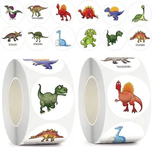100-500pcs 1'' Round Dinosaur Stickers for Teacher Reward Stickers School Supplies Animal Incentive Roll Sticker for Home