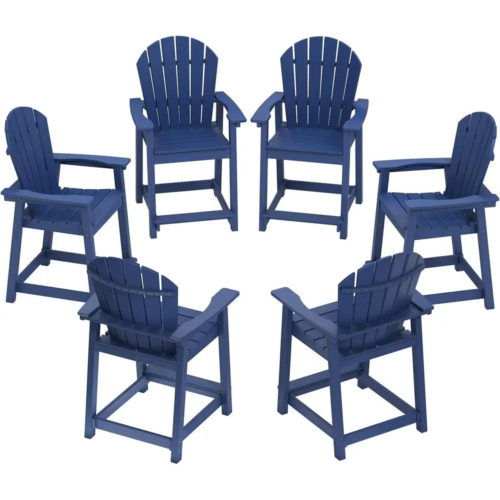 

Set of 6 All-Weather HDPE Bar Height Adirondack Chairs, Durable Design for Outdoor Patio, Yard, and Bistro Settings