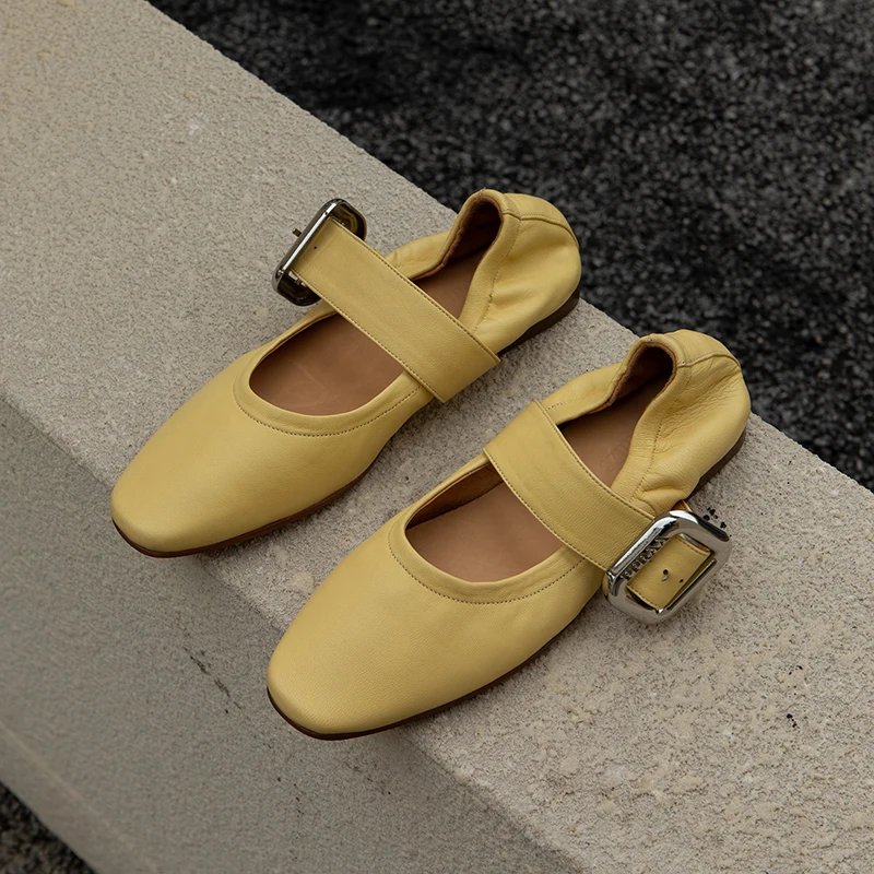 

Women Simple Shoes Sheepskin Shoes Real Leather Ladies Basic Style Mary Jane INS Hot Spring Autumn Flats Cozy Retro Flats