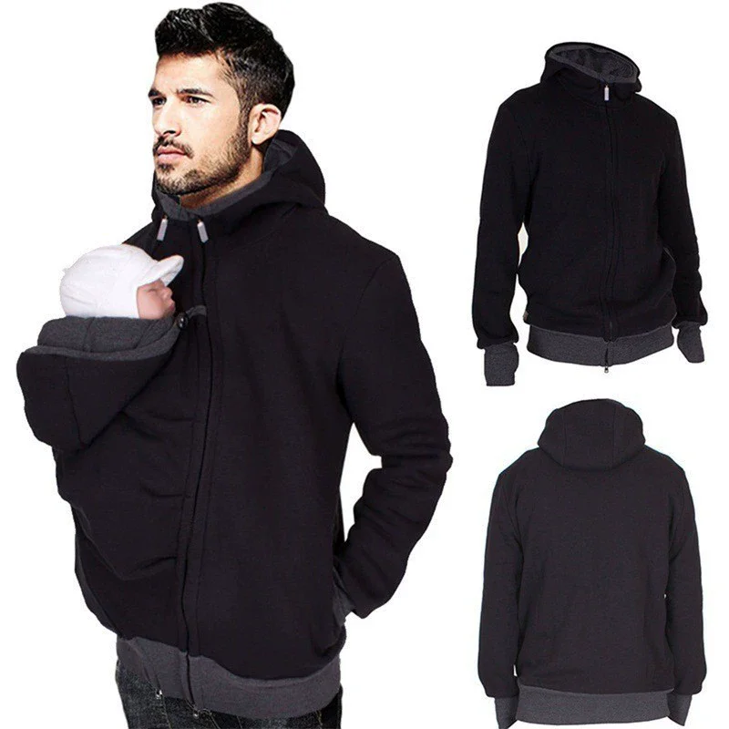 Men’s Baby Carrier Kangaroo Pocket Jackets Multifunctional Dad Hooded Coats Women Autumn Winter Pregnant Clothing