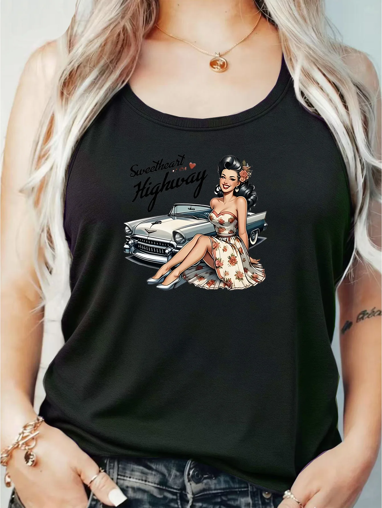 

Loose Fit Printed Pocket T-Shirt for Women with Ribbed Collar round Neck 1-8XL plus Size Comfortable Casual Vest