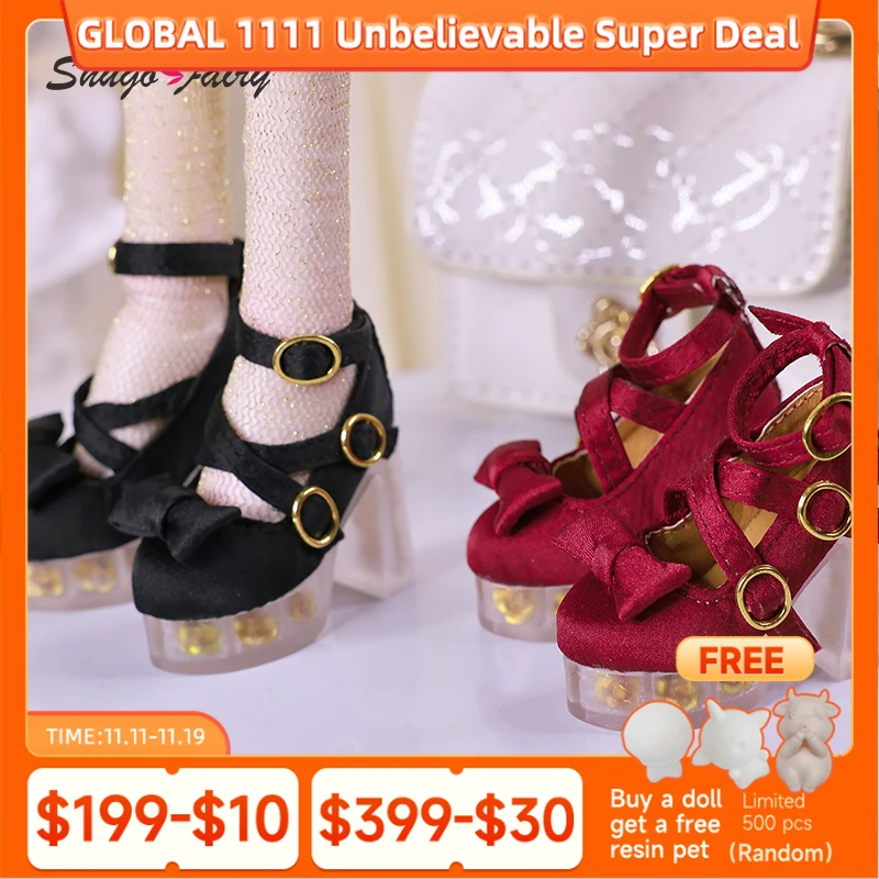 

Bjd куклы обувь 1/4 Minifee Bariy Ice Love Lolita атласная обувь с круглым носком и прозрачным массивным каблуком, BJD аксессуары Shugafairy