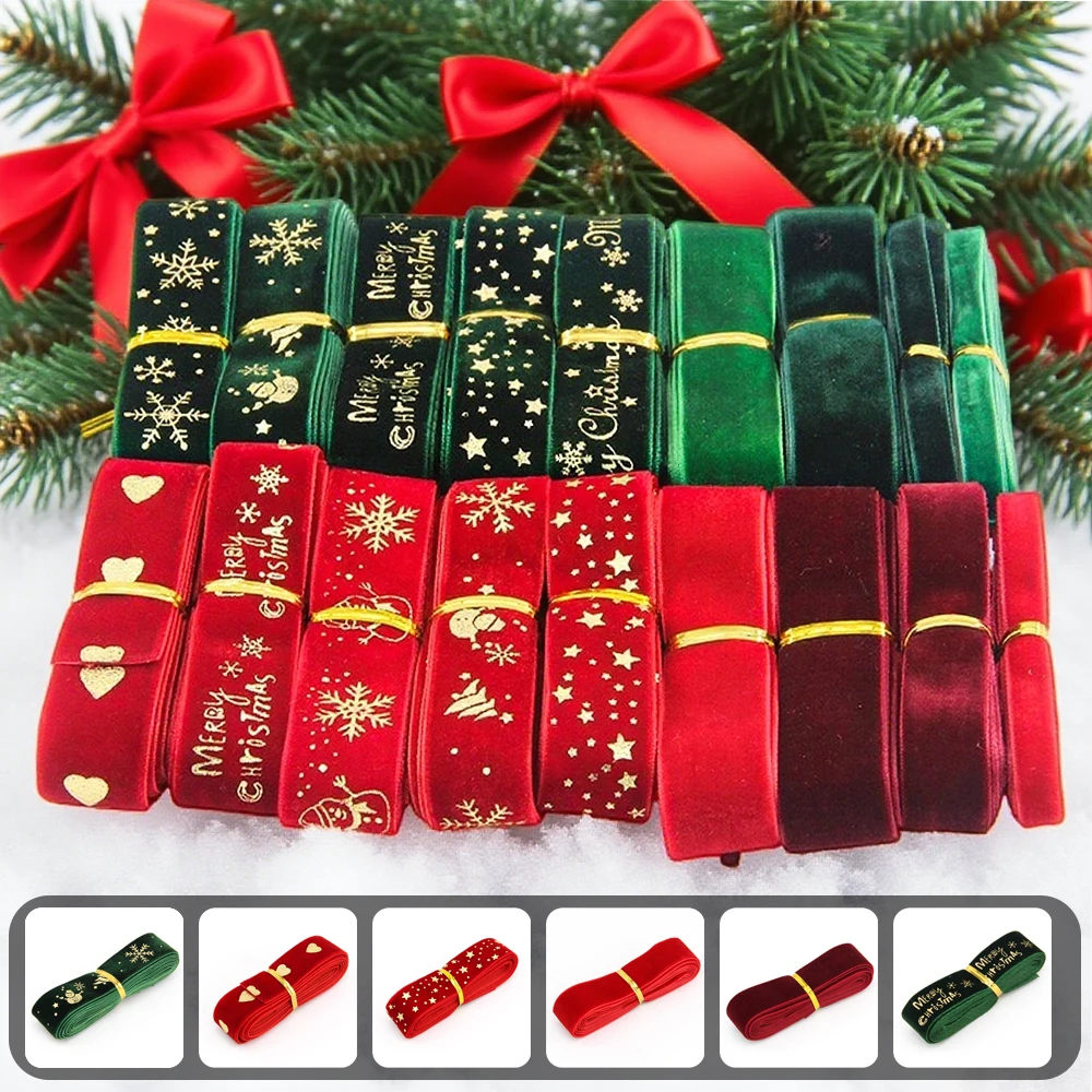

1PC Christmas Velvet Ribbons Tapes DIY Gifts Wrapping Bows Making Wedding Party Decoration 180cm Xmas Supplies Decor Cinta Raso