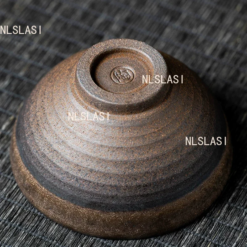 1pcs Handmade Rough Pottery Tea Cup Unglazed Bamboo Hat Cup Ceramic Host Teacup Chinese Kung Fu Teaset Household Tea Bowl