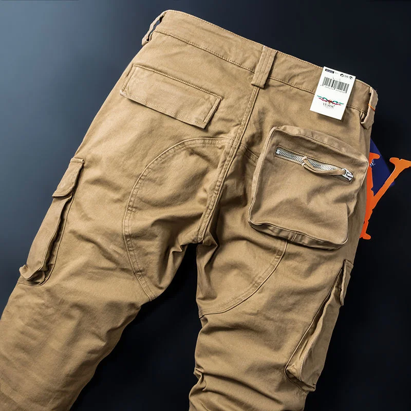 Pantaloni Cargo da uomo con gamba dritta allentata da uomo con tasca posteriore tridimensionale verde Premium da uomo di Design originale