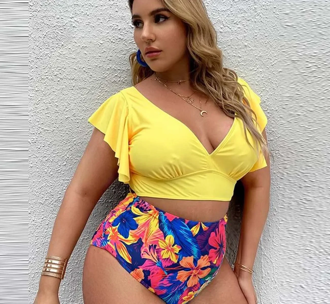 2024 New Large Bikini Set Plus Size Swimsuit Women Sexy Big Size Swimwear Retro Vintage Bathing Suit Mujer Push Up Biquini  Blue