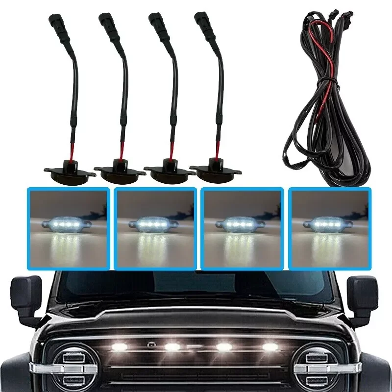 4Pcs Smoked Lens Amber Car Front LED Grille Light Wire Harness Daytime Running Lamp 12V For Ford Transit Custom