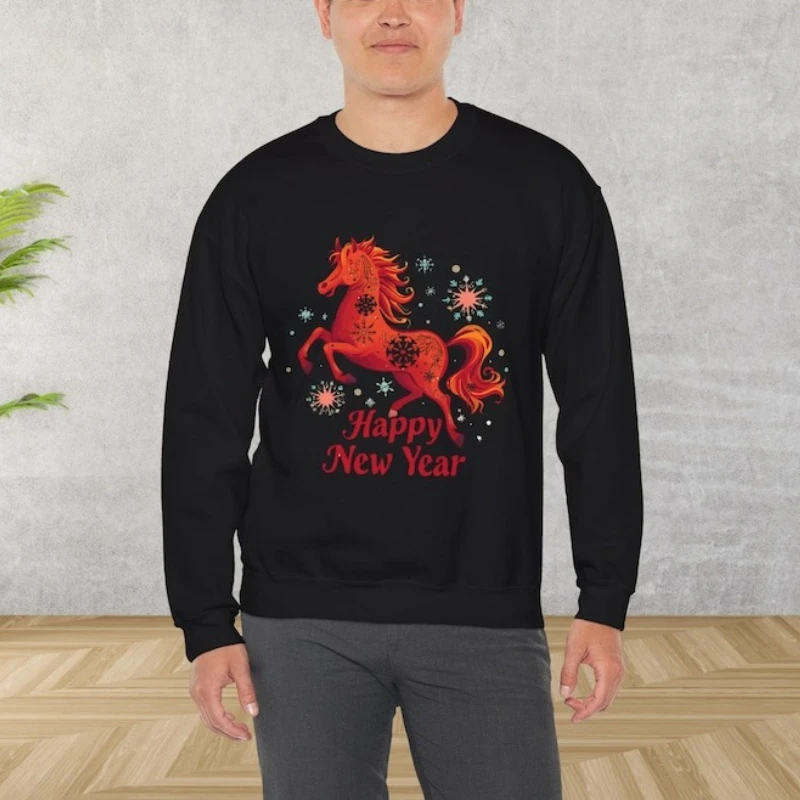 

Огненный с Новым годом 2026, китайский зодиак, лошадь, подарок, огонь, дух, животное, толстовка унисекс с круглым вырезом, термотолстовка с длинными рукавами