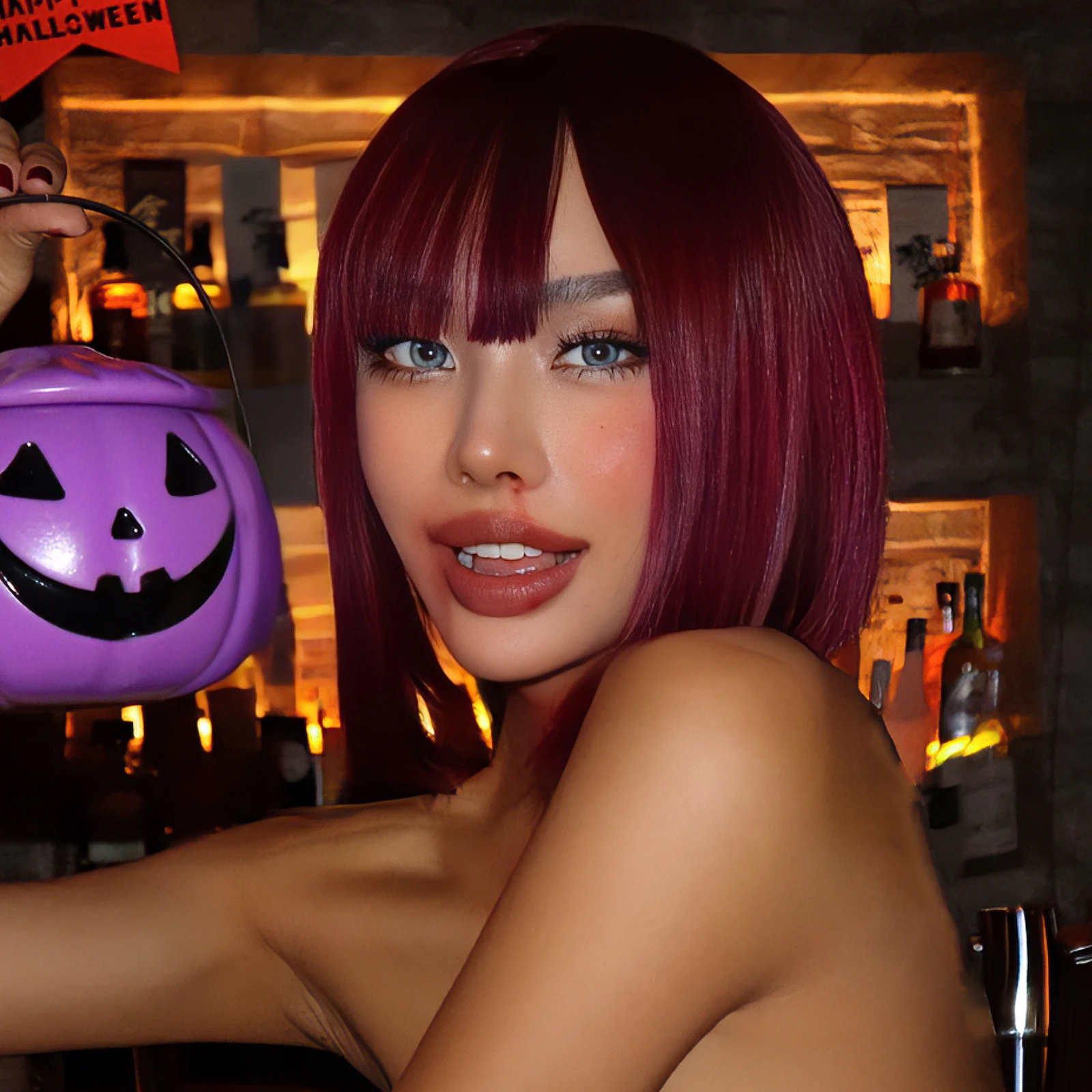 Peluca de cliente HAlloween, peluca sintética corta recta de color rojo vino con flequillo, peluca recta Bob Natural Borgoña para mujer, uso de Cosplay