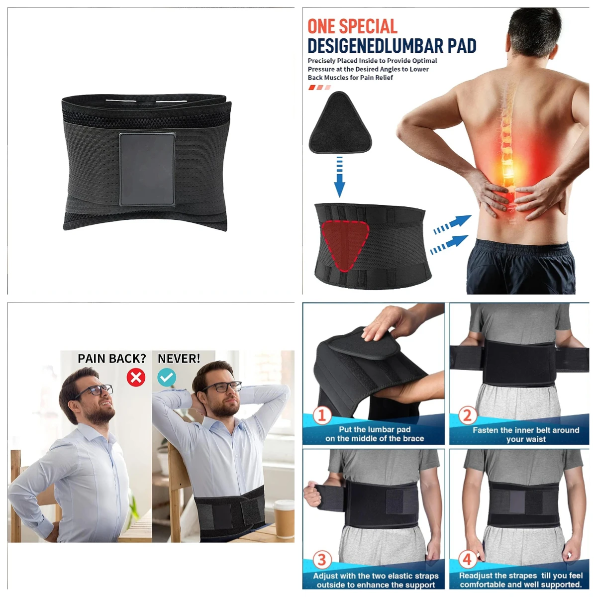 Hot selling：Flexible Waist Support Brace with Lumbar Support and Back Pain Relief for Men/Women-Spandex & Nylon Material