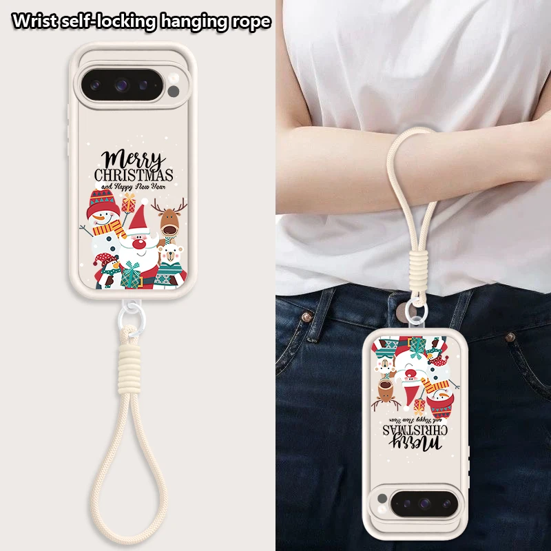 الحبل قضية الهاتف لجوجل بكسل 10 9 8 7 برو 8A 7A بكسل 9 10 برو XL عيد ميلاد سعيد نمط لينة سيليكون شريط للرسغ غطاء