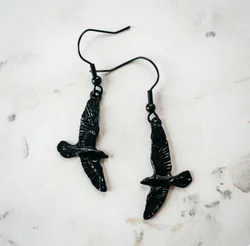Gothic Flying Black Raven Earring Tiny Crow Bird Skull Punk Oddities Wicca Occult Goth Jewelry