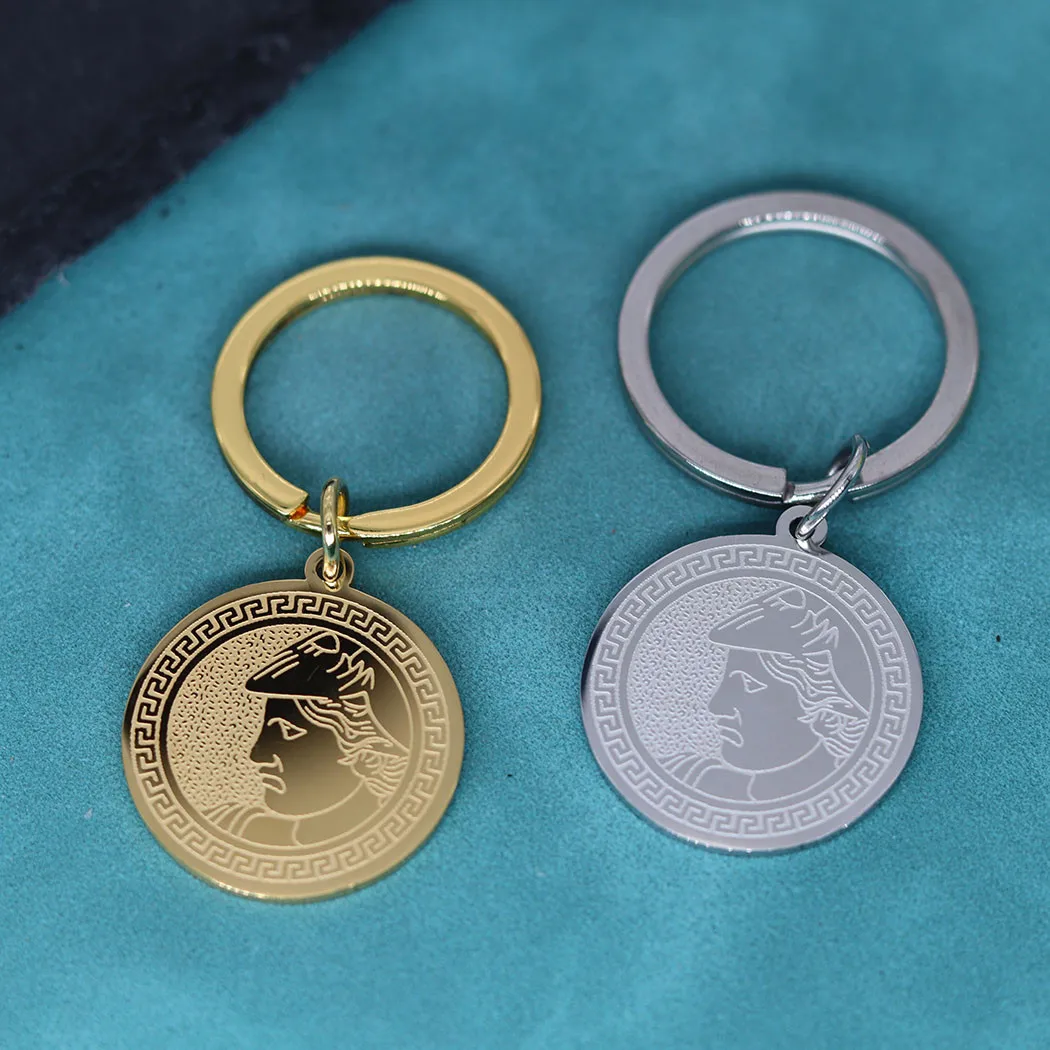 Handmade Alexander The Great Stainless Steel Round Pendant Keychain Ancient Greek Tetradrachmon Key Chains Men Women Amulet Gift