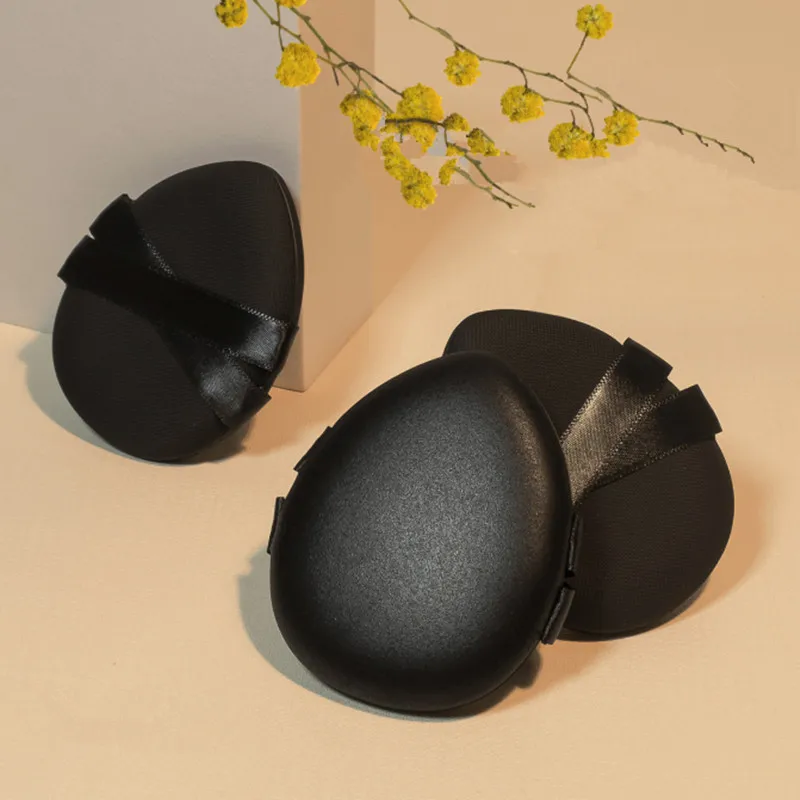 5 STKS Zwart Lederen Kussen Poederdons Dubbele Lint Foundation Blending Make-up Spons Applicator Schoonheid Ei Droog Nat Tweeërlei Gebruik