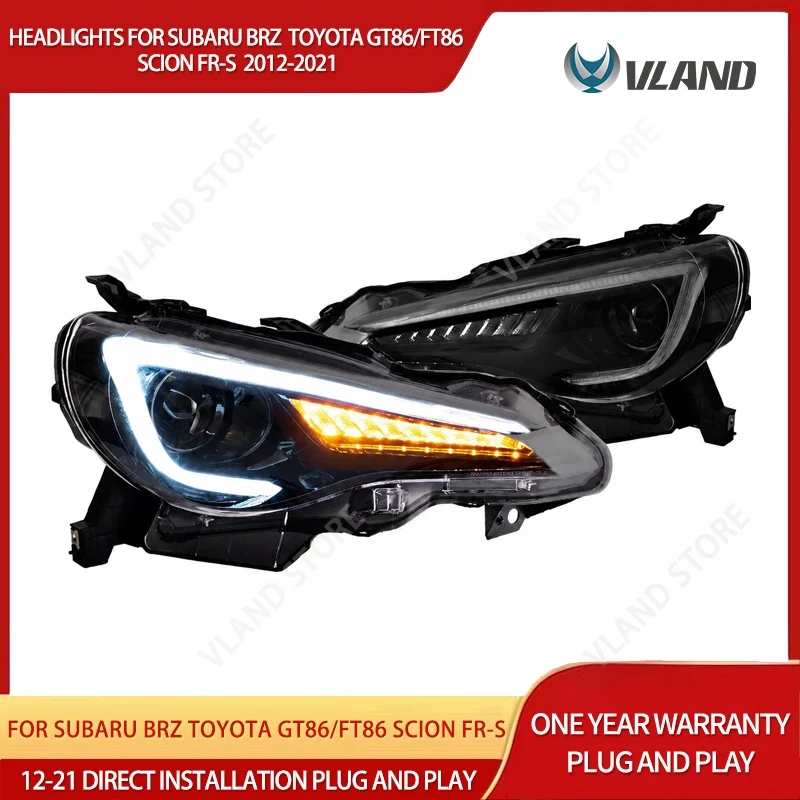2012-2021 GT86 Subaru BRZ Scion FRS VLAND LED Dual Beam Projector Headlights DRL Sequential Turn Signal Plug & Play Front Lamps Set of 2