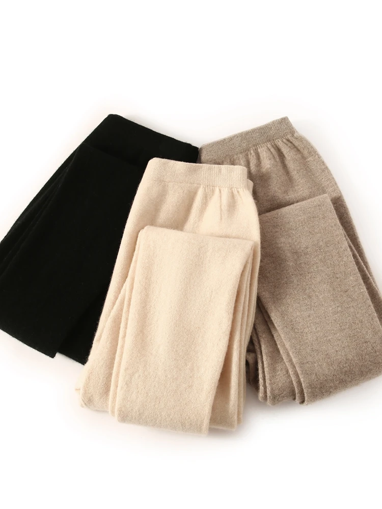 

Women 100% Goat Cashmere Legging elasticity Slim Pants Spring Autumn Winter Thick Basic Leggings Soft Warm Cashmere Knitwear