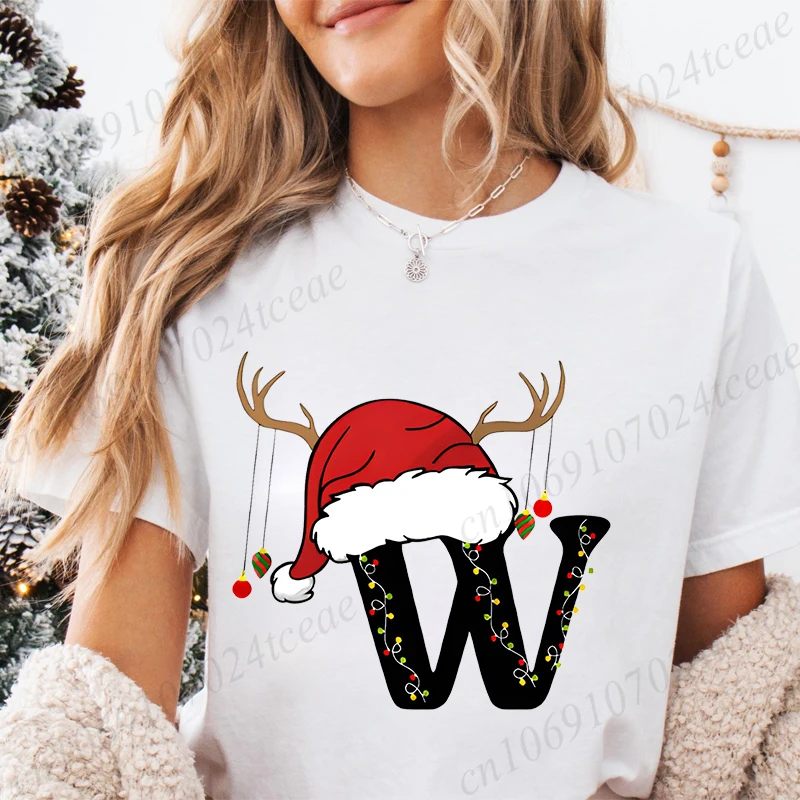 Tシャツ女性クリスマス 26 アルファベットプリントファッションメリー家族マッチング女性服カジュアルクリスマスパーティー Tシャツ半袖トップ