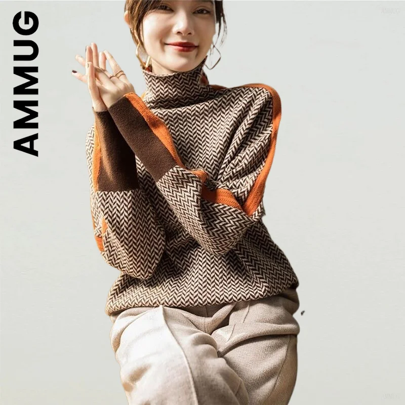 Ammug Turtleneck Women Sweater Knitted New Pullover Jumper Top Women Stylish Women\'s Sweater Warm Slim Female