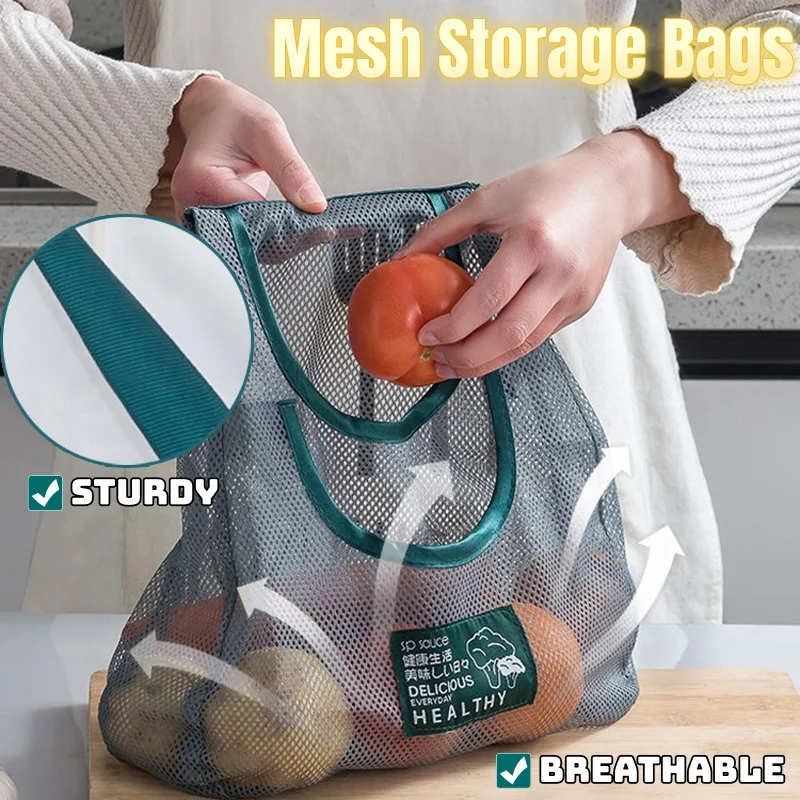 

Reusable Mesh Storage Bags for Kitchen Multi-purpose Hanging Fruit Vegetable Organizer for Ginger Garlic Onion Potato