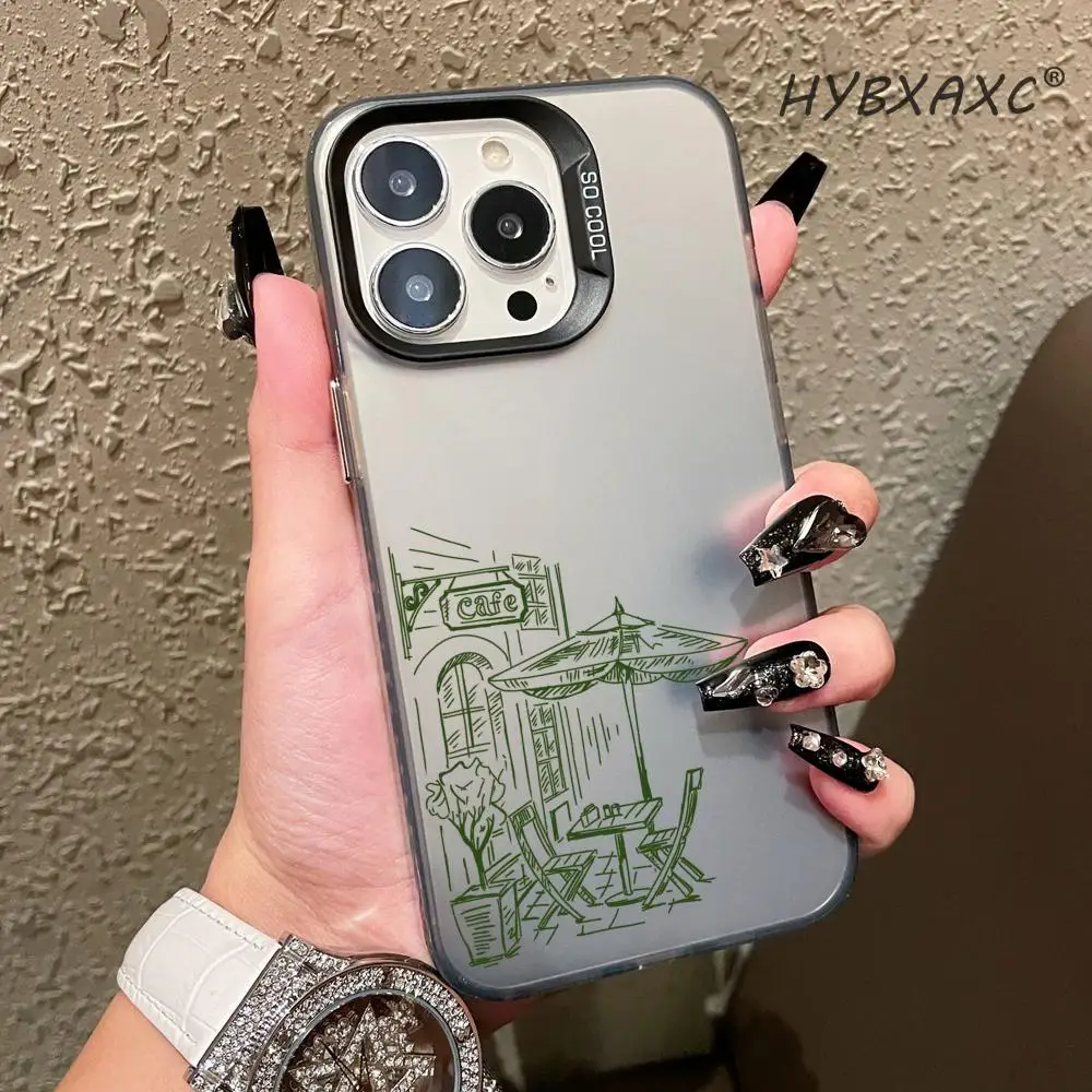 Funda Minimalista con Diseño de Café Francés para iPhone 17 16 15 Pro MAX 14 13 12 16e 15Pro Plus, Carcasa Plateada IMD 17Air