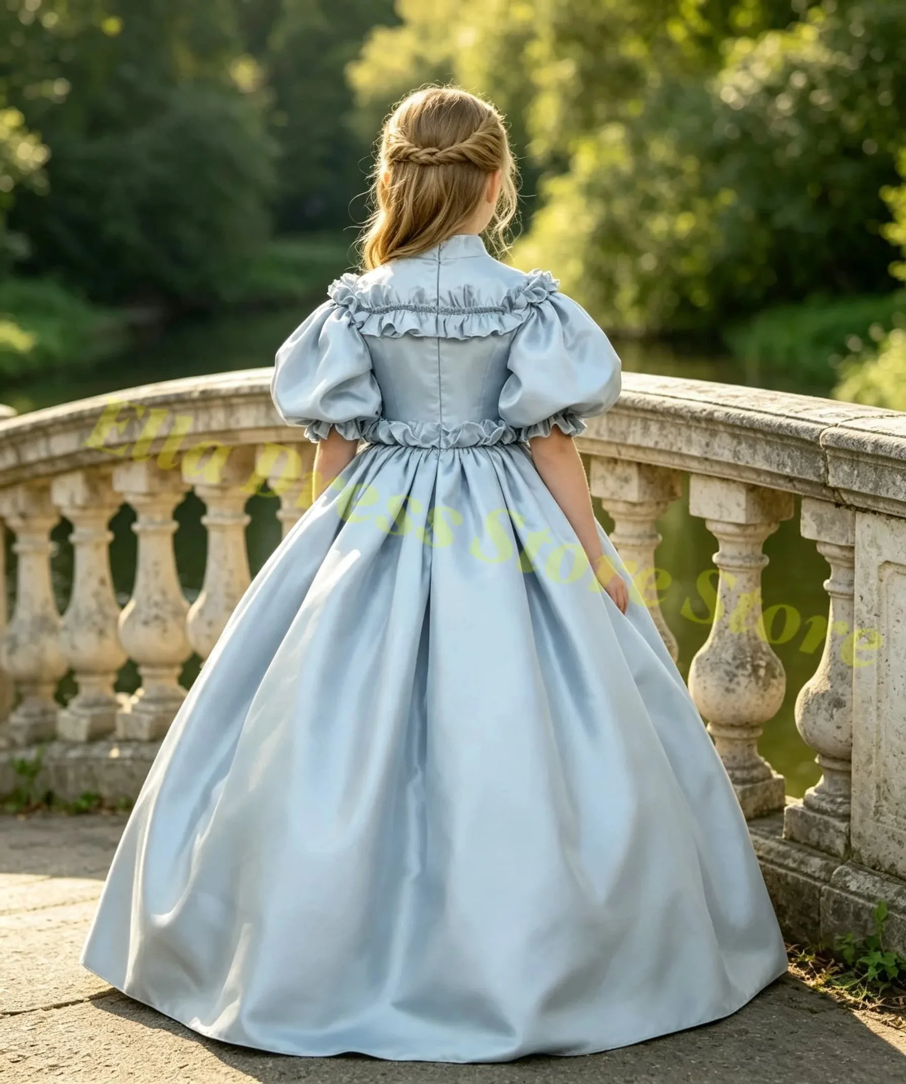 Großhandel Blumenmädchenkleid aus Satin, Plissiertes Flauschiges Mädchenkleid, Hochzeitskleider Geeignet für Brautjungfern, Geburtstagsfeiern, Anpassung Möglich – Detail 2