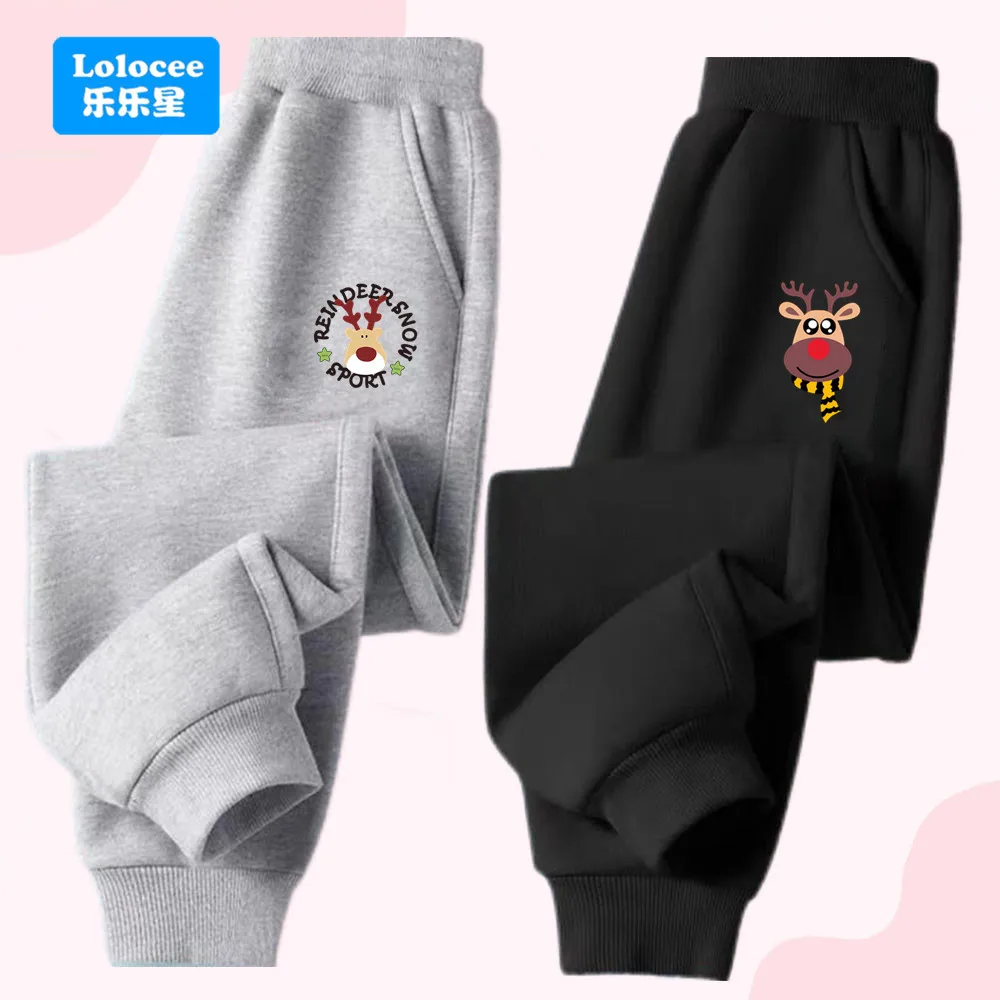 Lolocee Kinder-Jogginghose mit Weihnachts-Rentier-Print, Mädchen-Jogginghose aus Baumwolle, Kinderhose mit elastischem Bund für Frühling und Herbst, LSDLT1
