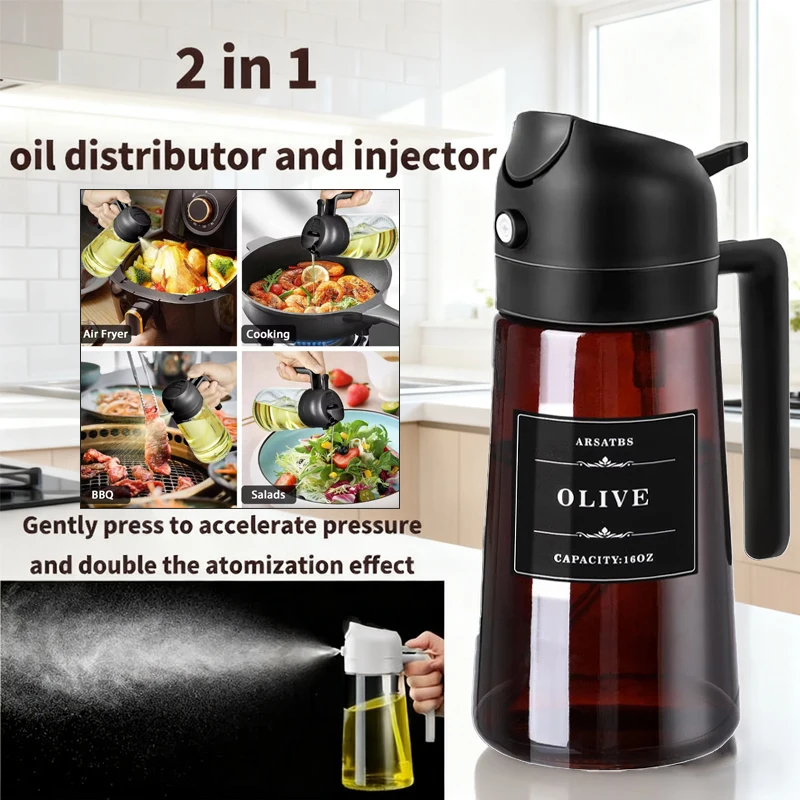Botella dispensadora de aceite de vidrio portátil, 16oz, 470ml, a prueba de fugas, pulverizador de aceite de oliva ecológico para cocinar, hornear, barbacoa, freidora de aire, ensalada