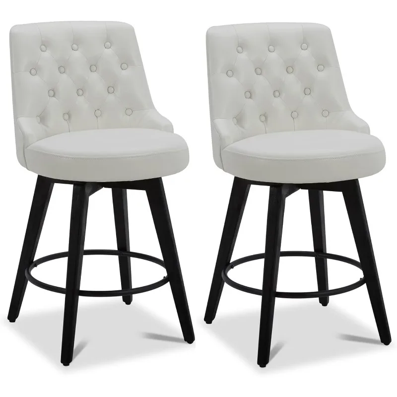 Modern Swivel Bar Stools, Performance Fabric Upholstered Counter Height Bar Stool with Back, Solid Wood Legs, 26