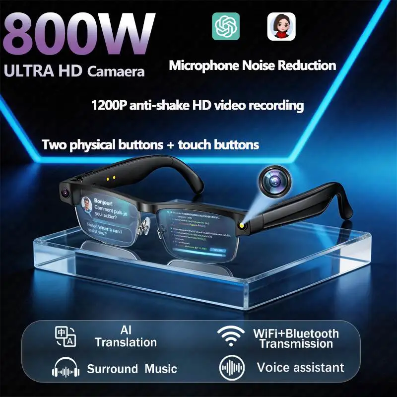 

New Sunglasses Smart Glasses 8Million Pixels AI Video Recording Photo Recognition Response Translation 270 mAh Bluetooth Glasses