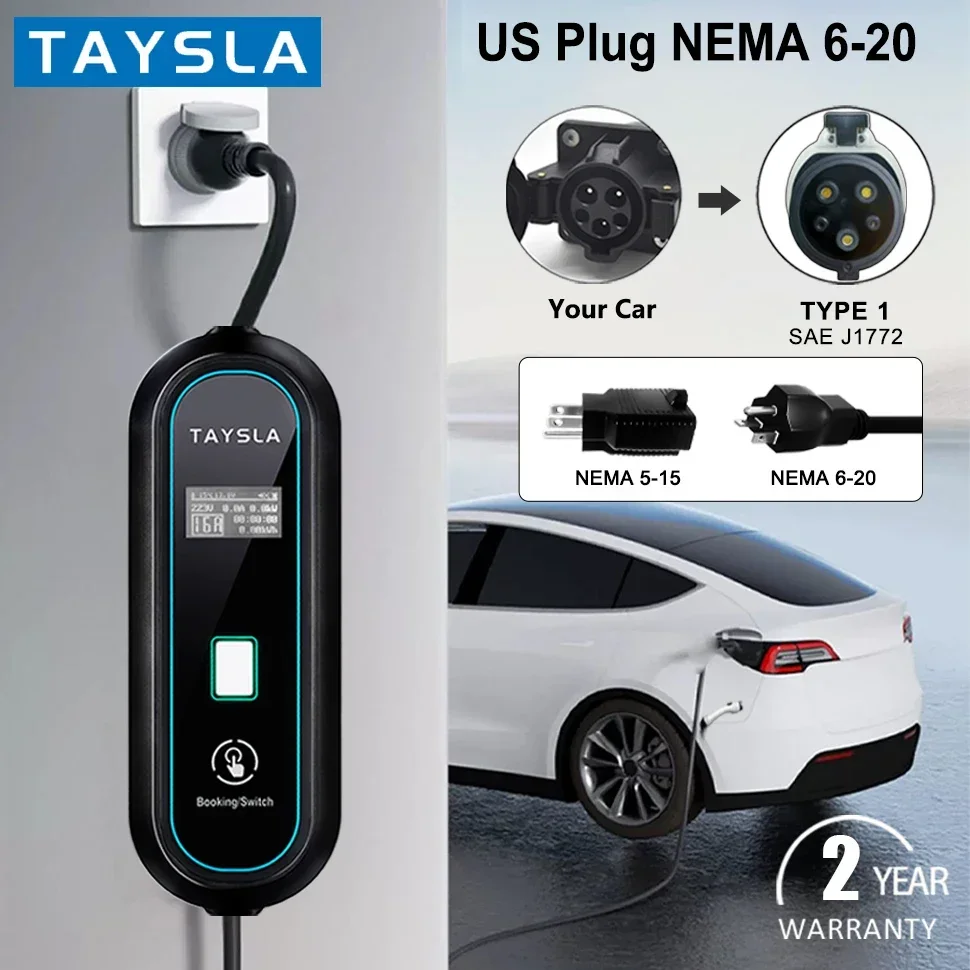 Cargador de coche eléctrico TAYSLA 3.5KW 16A tipo 2 tipo 1 J1772 cargador EV portátil Cable de carga Wallbox para vehículos eléc