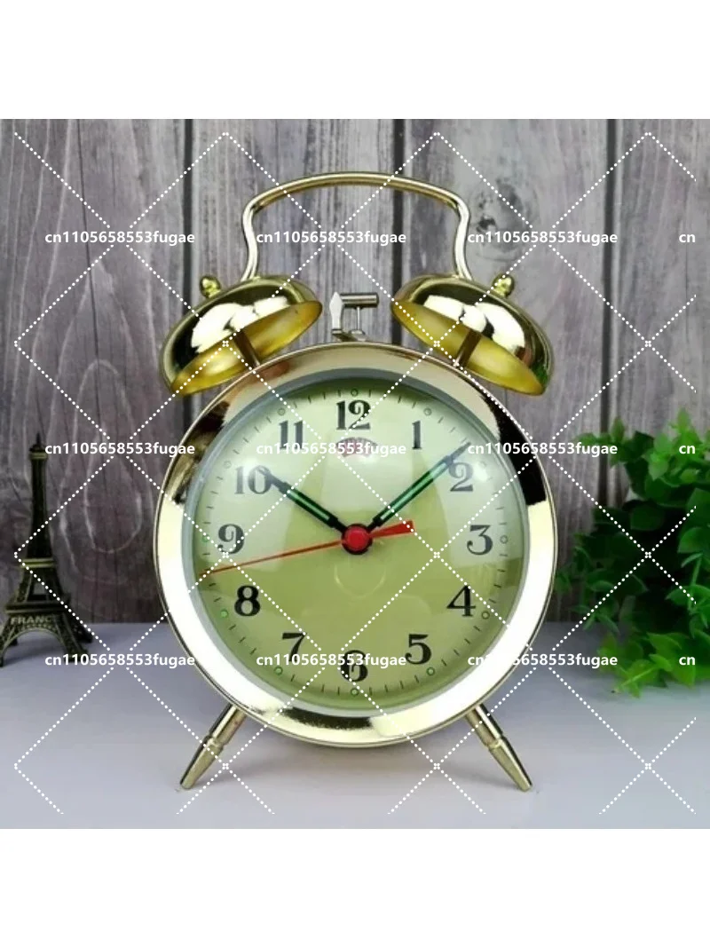 

Vintage Mechanical Alarm Clock Silent Gold Metal Bedside Table Decor for Bedroom