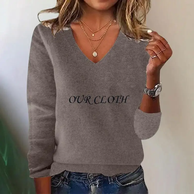 가을 경량 리브 니트 스웨터 여성 긴 소매 V 넥 풀오버 겨울 따뜻한 탑 데일리웨어 복장 Y1AC