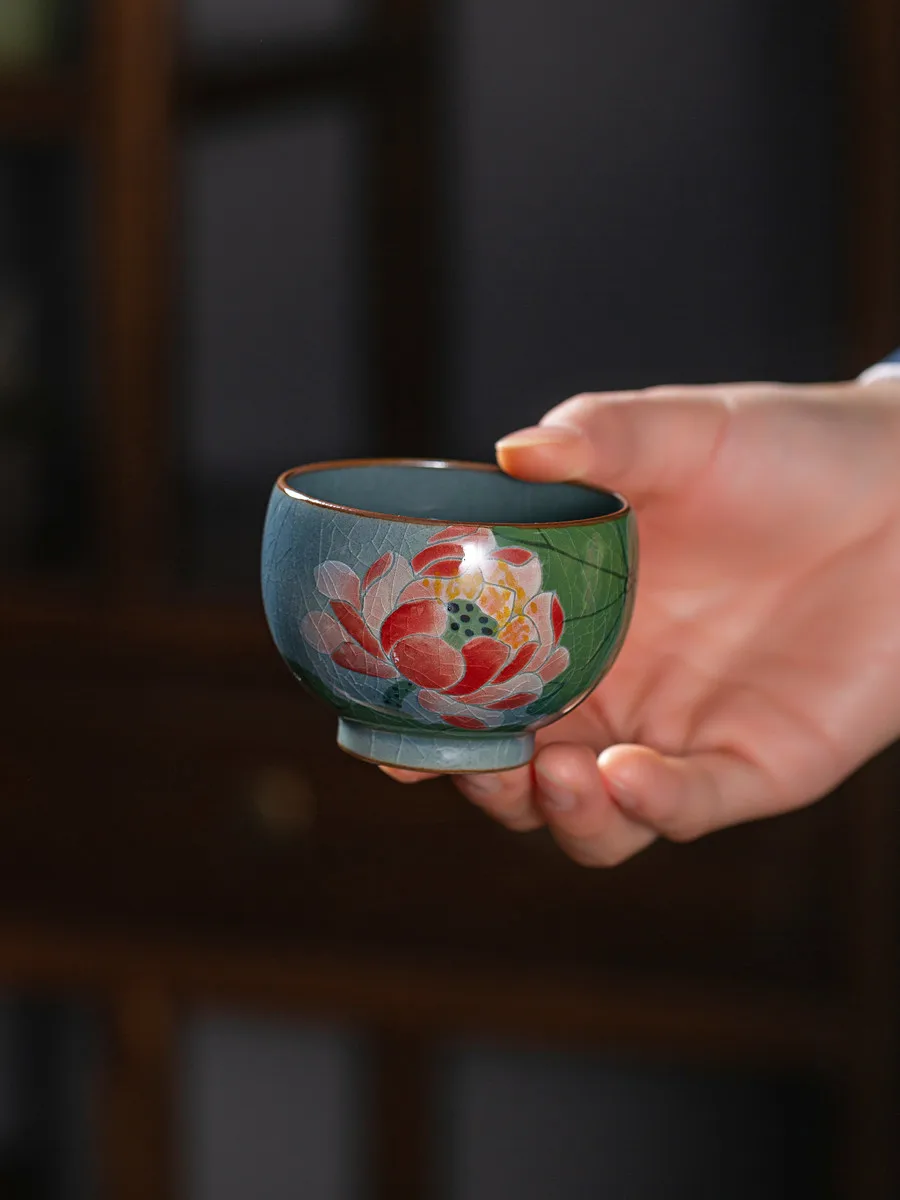 

Чайная чашка ручной работы с росписью лотоса, 00 мл, винтажная, глазурованная, из глины, традиционная китайская, для владельца чашки