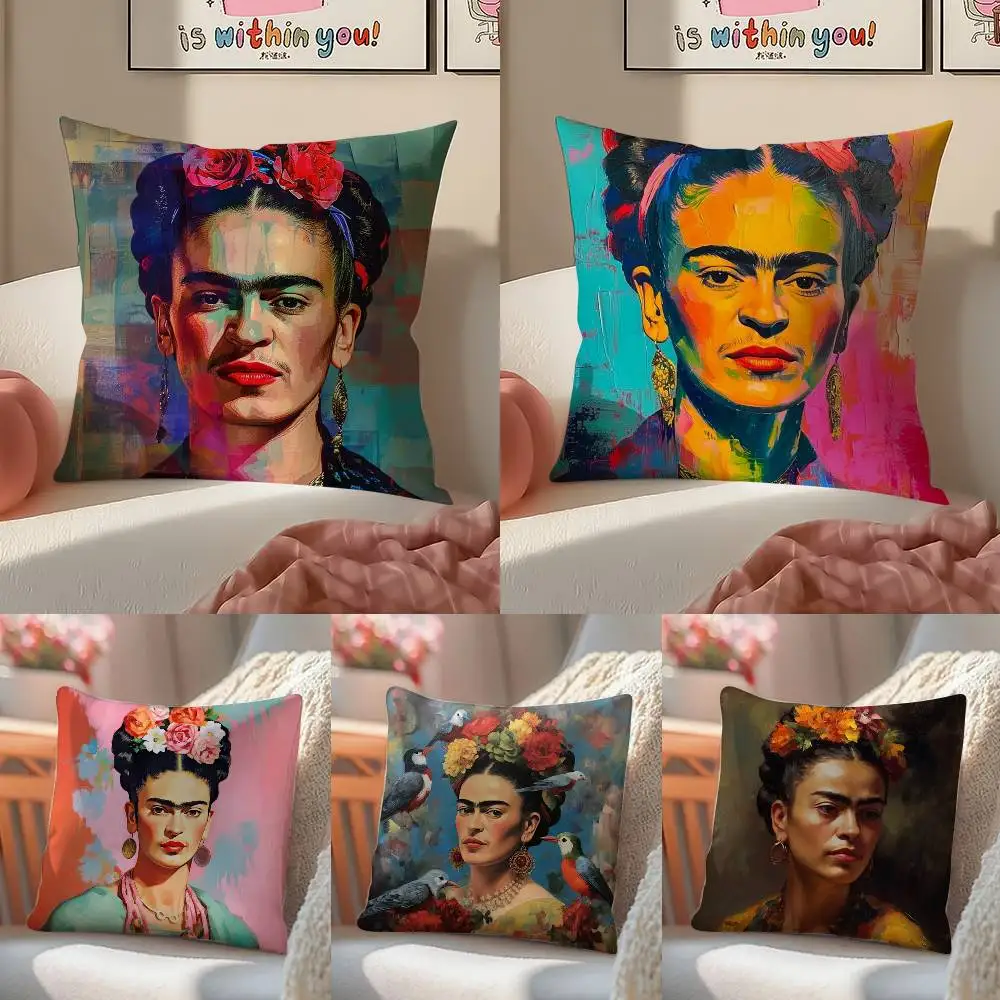 F-Fridas Painting Art Pillow Case Anti-dustmite Pillowcase Invisible zipper silky short plush Sofa cushion cover