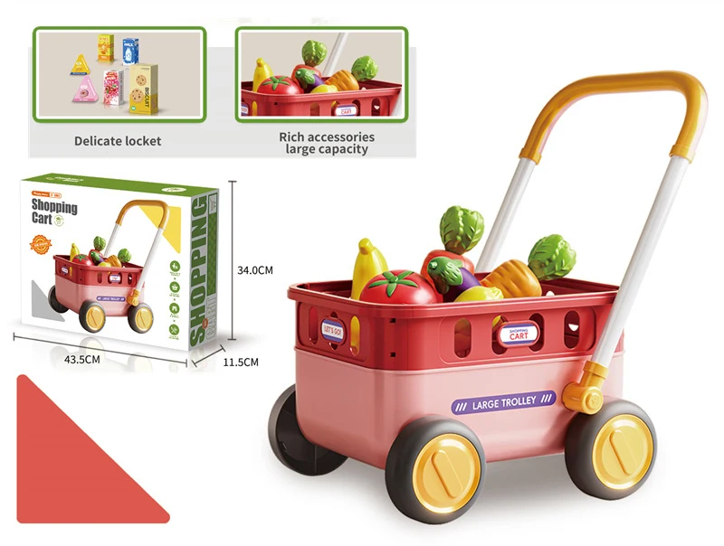 Carrello della spesa Giocattolo Carrello piccolo per bambini Casa da gioco per bambini Taglio di frutta Musica Cucina Supermercato Uomini e ragazze Giocattoli per l'educazione precoce